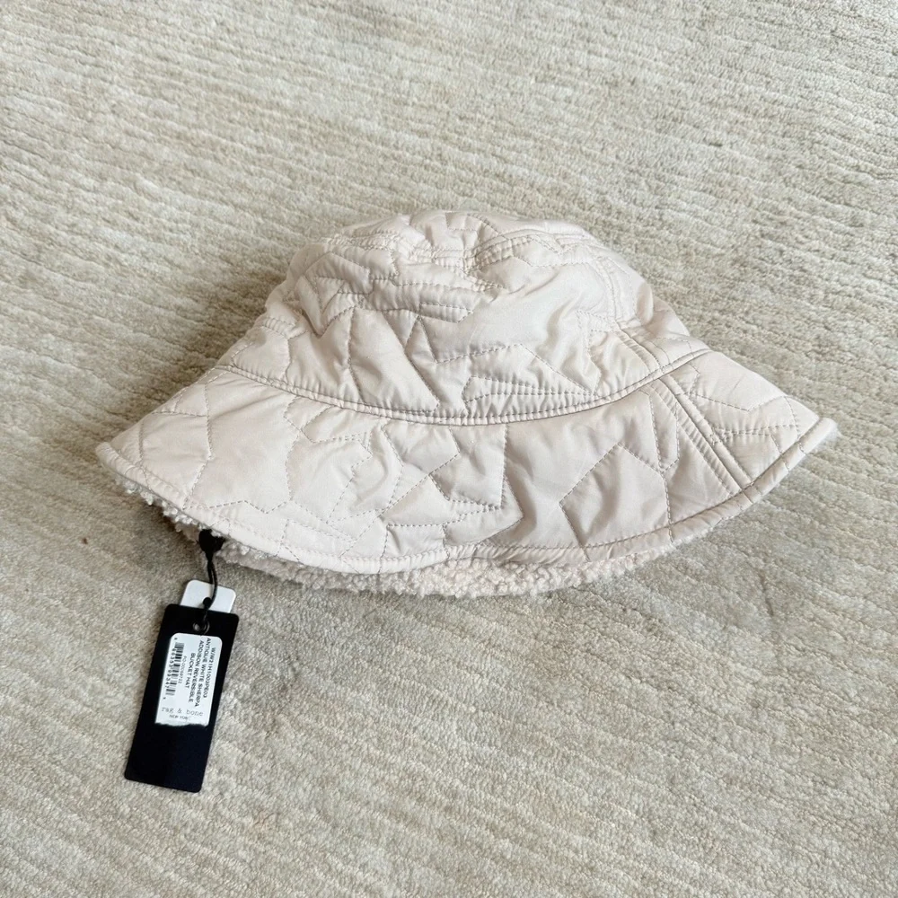 Rag & Bone Reversible Beige Sherpa and Quilted Nylon Addison Bucket Hat